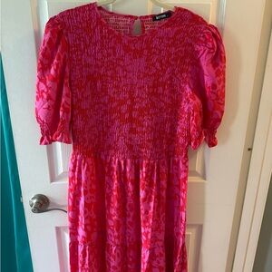 Pink leopard smocked women’s dress, Size XL